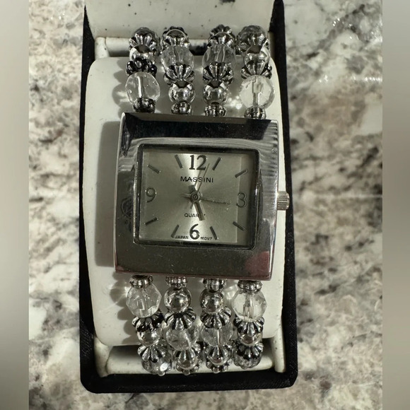 Massini Silver Elastic Beaded Bracelet Watch. New in Box - Picture 1 of 4